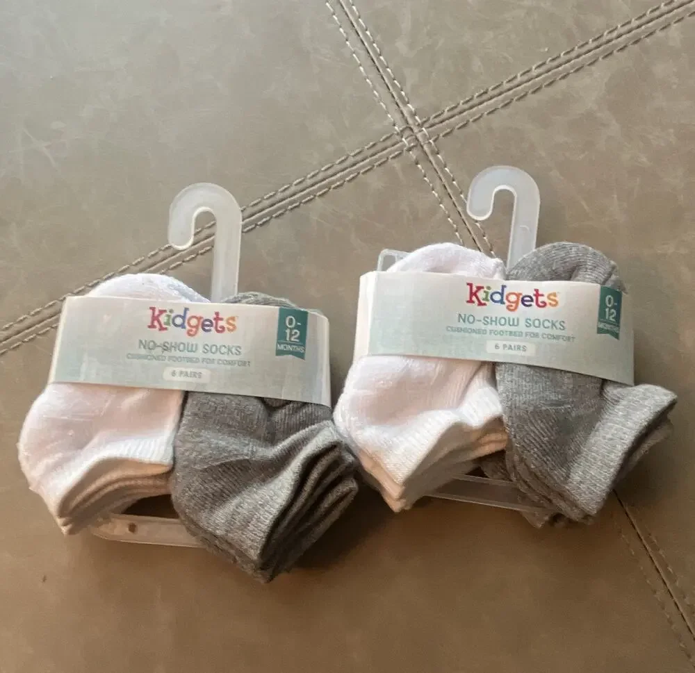 Kidgets No-Show Socks 6 Pairs Solid White/Gray Unisex Baby 0-12 Months